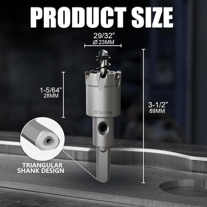 GSTK Heavy Duty Carbide Hole Saw Set, 29/32” (23mm), Extra Deep Cutting Depth of 1.1 Inches (28mm) - Ideal for Stainless Steel, Mild Steel, Iron, Copper, Brass, and Plastic - Image 2